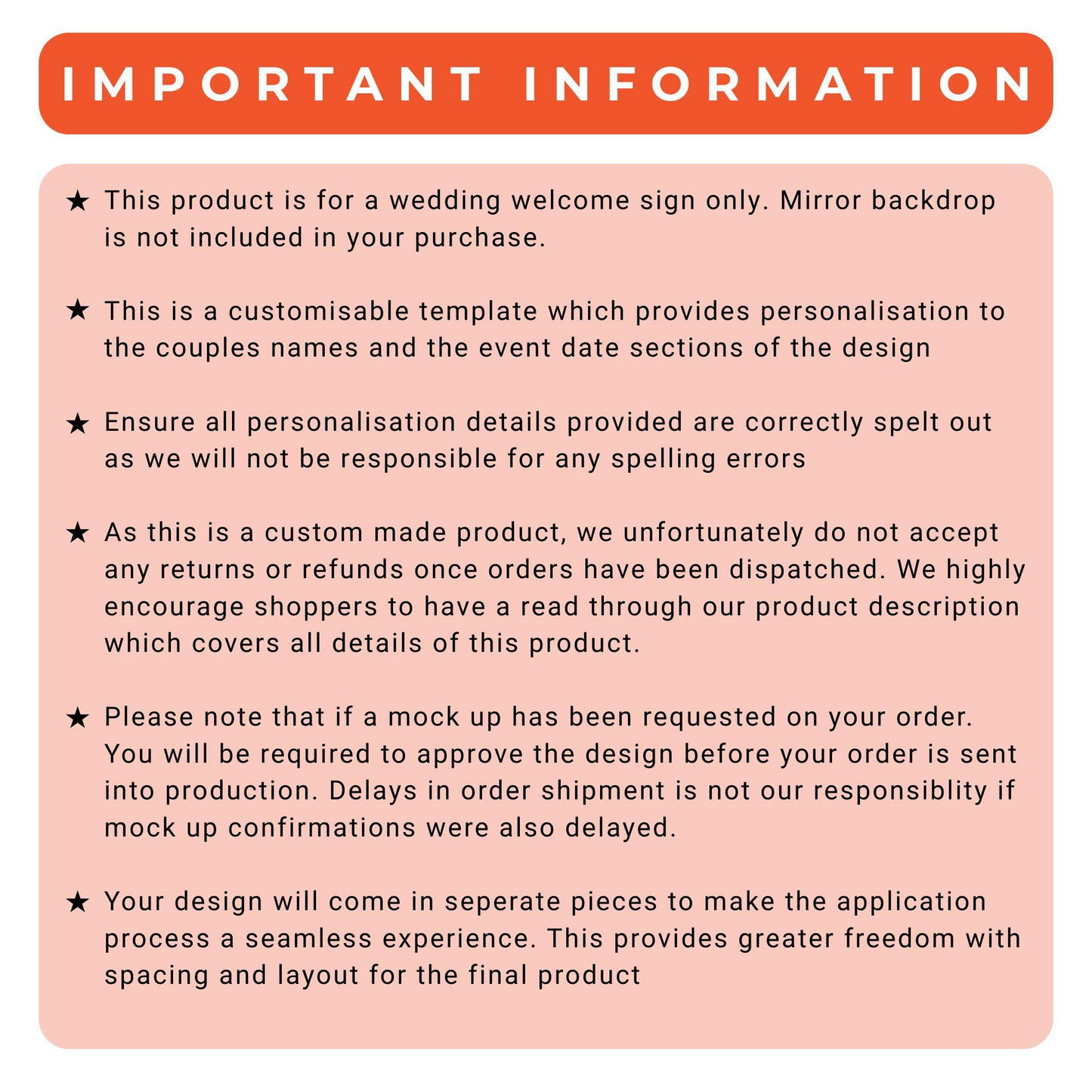 Wedding Mirror Vinyl Decal - Elegant Serif Welcome Sign