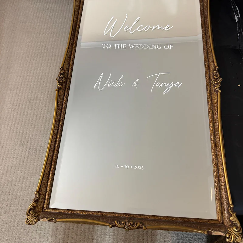 Custom Wedding Mirror Decals & Welcome Signs Australia | Personalised Mirror Stickers | NTLPrint