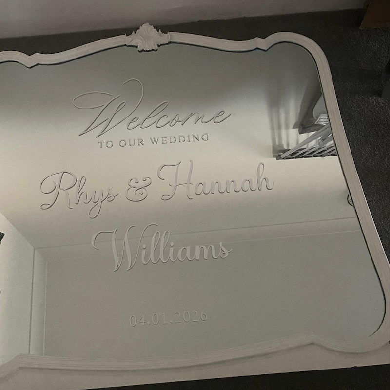 Custom Wedding Mirror Decals & Welcome Signs Australia | Personalised Mirror Stickers | NTLPrint