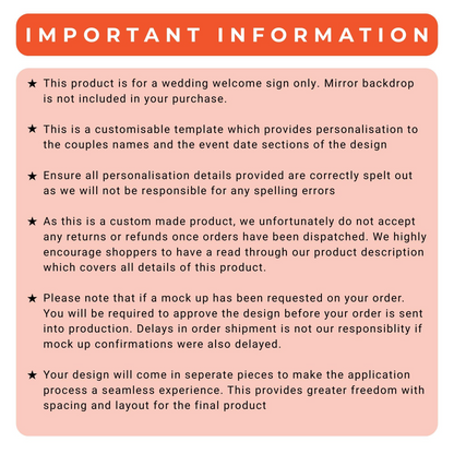 Wedding Mirror Vinyl Decal - Romantic Calligraphy Sign