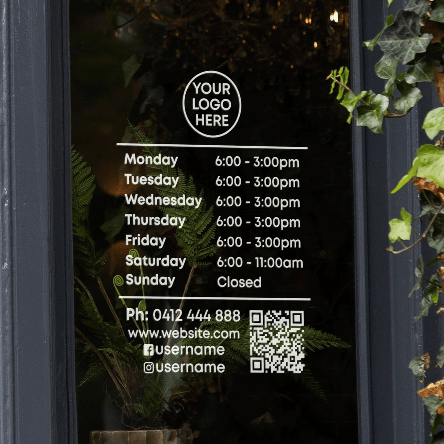 Opening Hours Decal